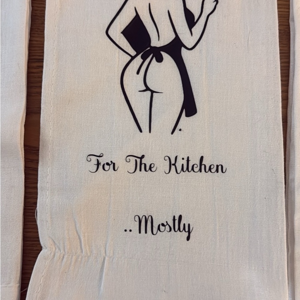 White Kitchen Towel with Black Print